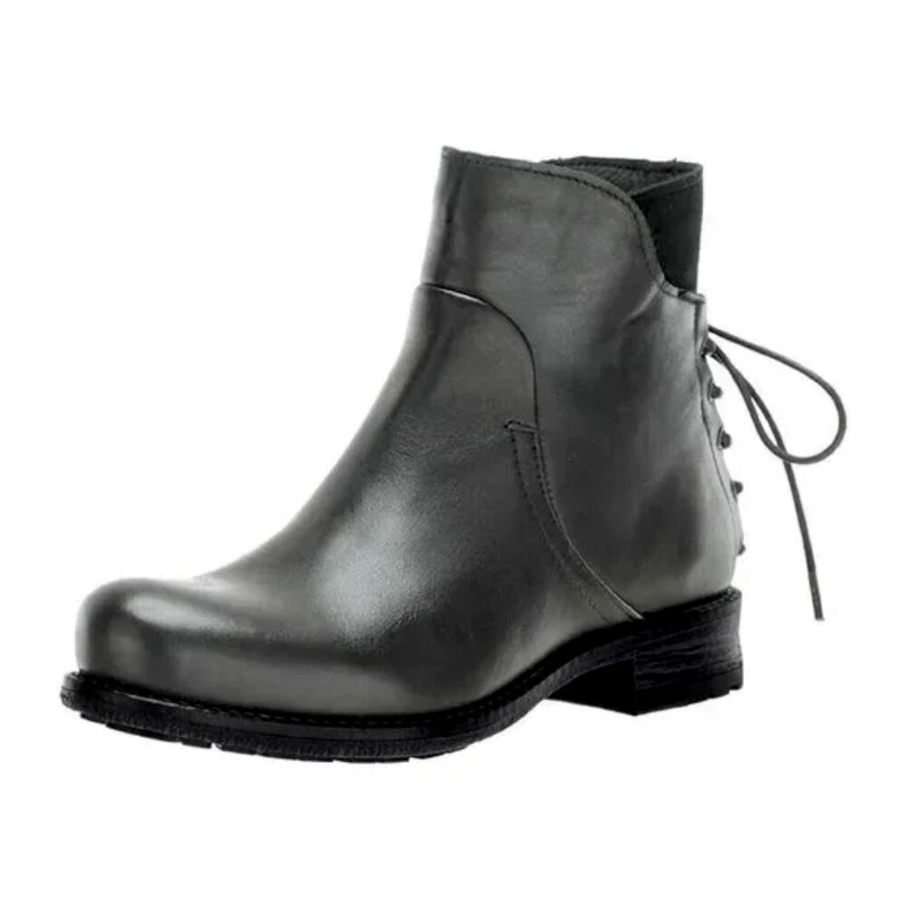 NEW Eric Michael Women Martine Gray Ankle Boot Zip Up Lace Up Back